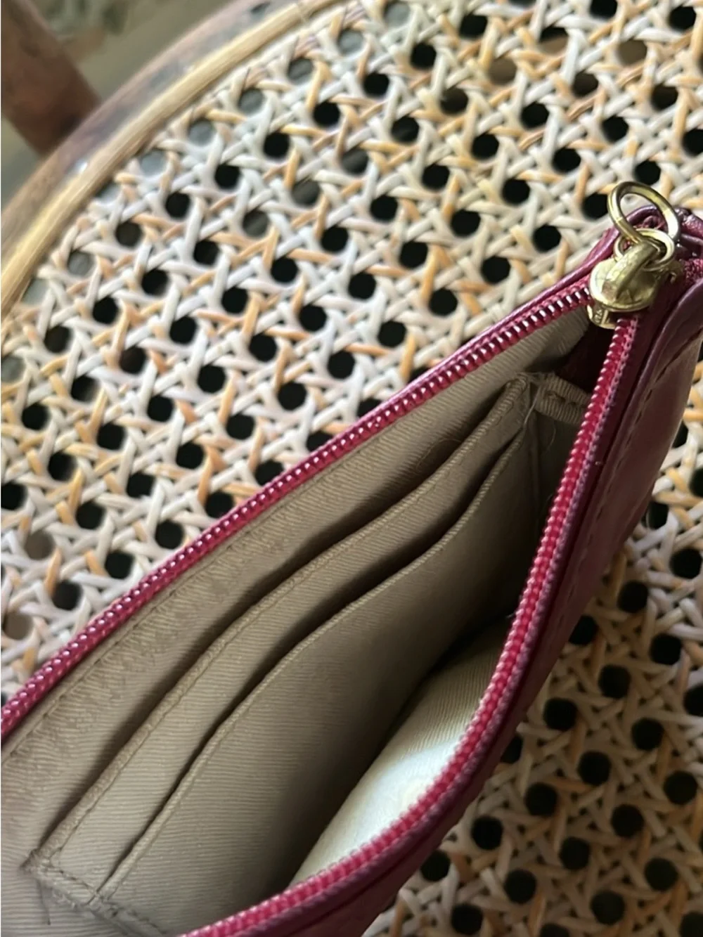 Coach Wristlet in Burgundy Leather with Gold Accent